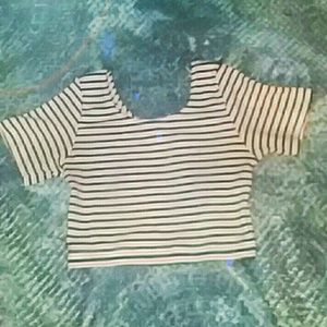 Red,black,and white striped cropped top